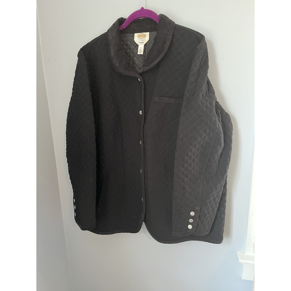 Talbots Vintage Women's 1X Quilted Jacket Black Snap Button Pockets corduroy
